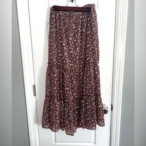 Aerie Garden Party Midi Skirt L Floral Tiered Ruffle Boho Summer Beach Vacation